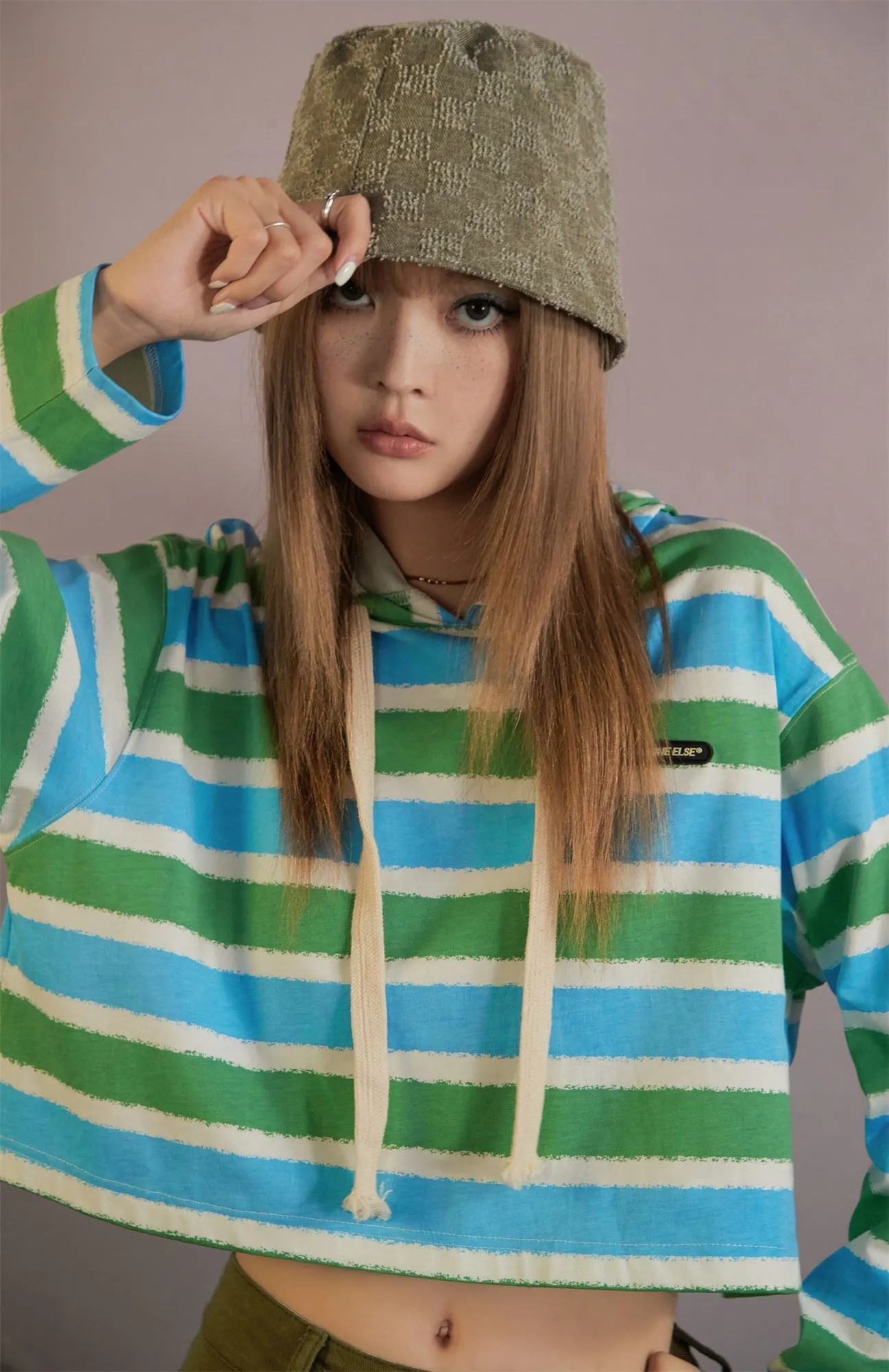 Striped Long Sleeve Cropped Hoodie