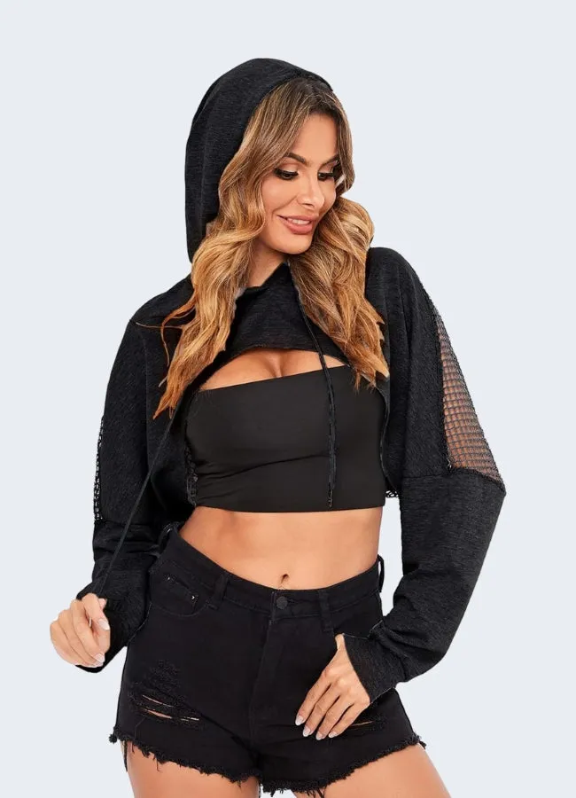 Techwear Cropped Mesh Hoodie