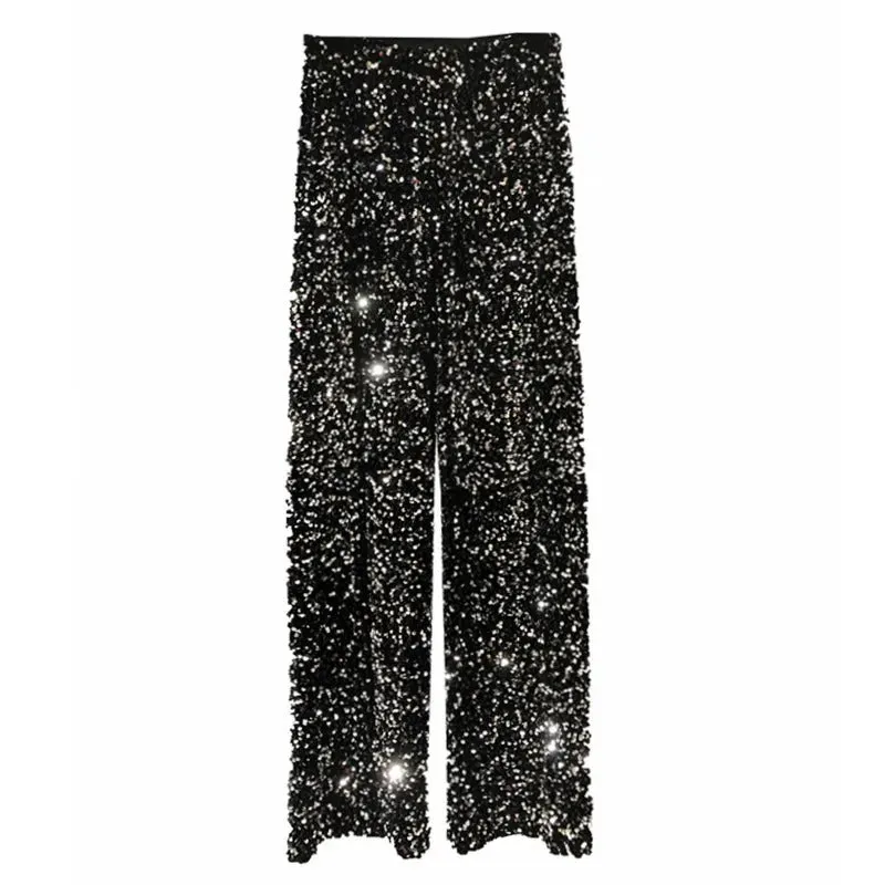 The New Women's Fashion Trendy Sparkling Gold Pants Relaxation of Tall Waist Wide-legged Pants Women's South Korean Style