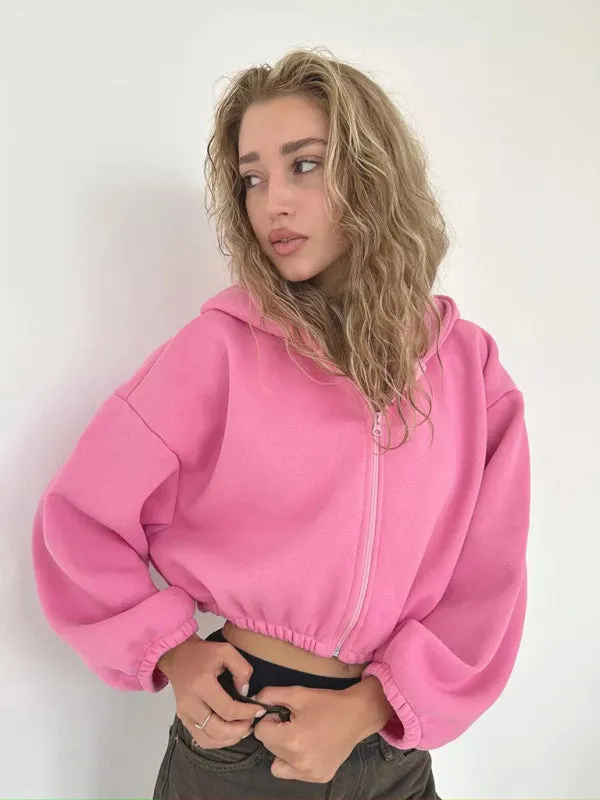 Trendy Cropped Hoodie with Balloon Sleeves