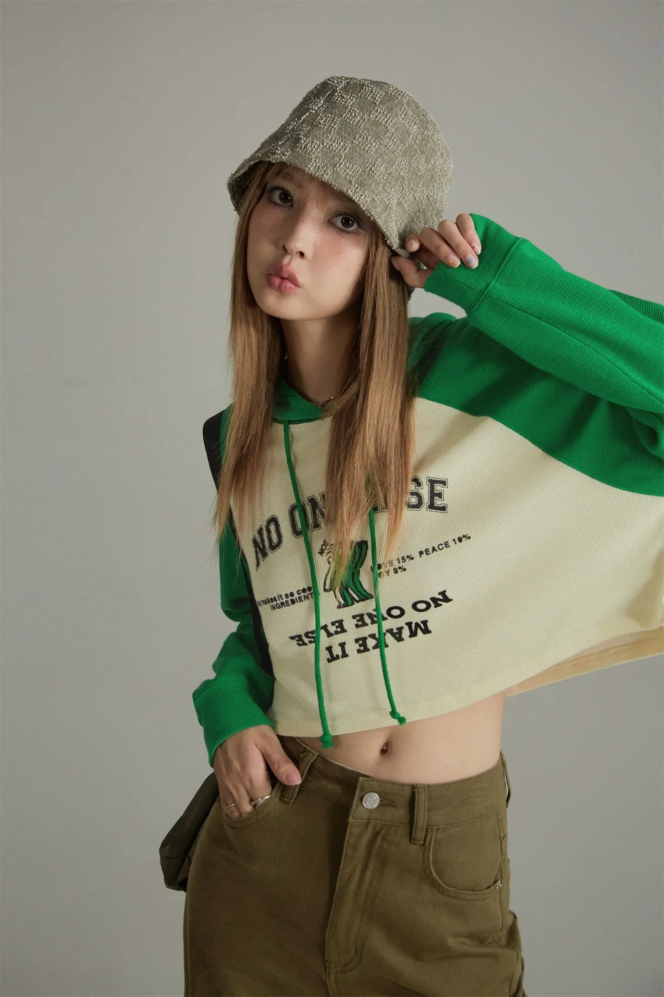 Two Toned Loose Fit Cropped Hoodie