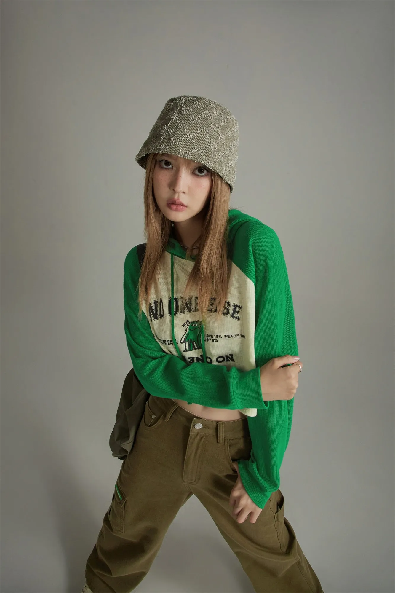 Two Toned Loose Fit Cropped Hoodie