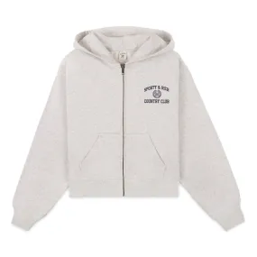 Varsity Crest Zipped Cropped Hoodie 'Heather Grey'