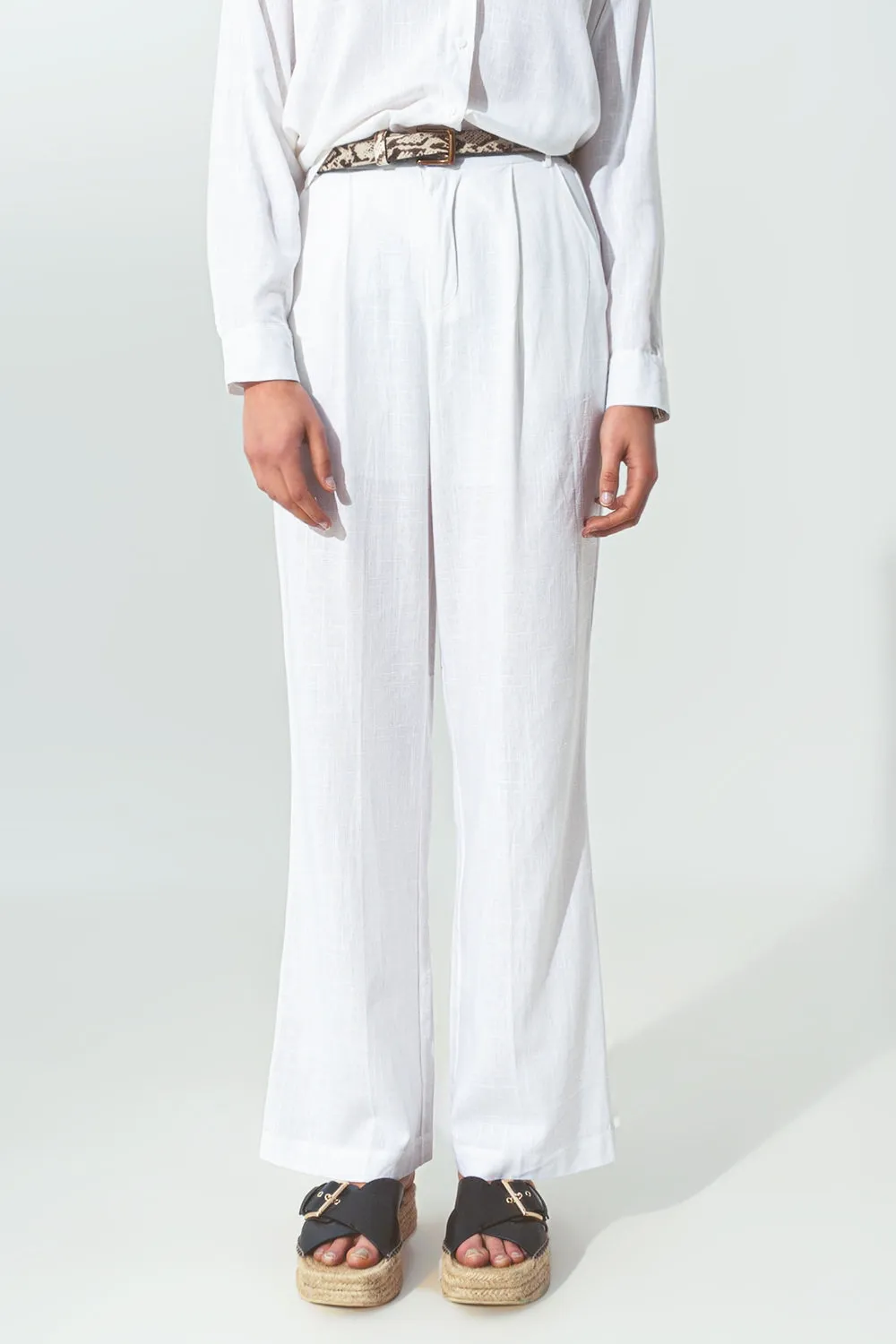 Villefranche Wide-Legged Pants in Solid White Cotton | Q2