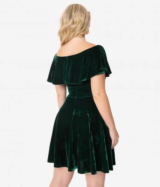 Vintage Velvet Gidget Fit & Flare Dress - Emerald -