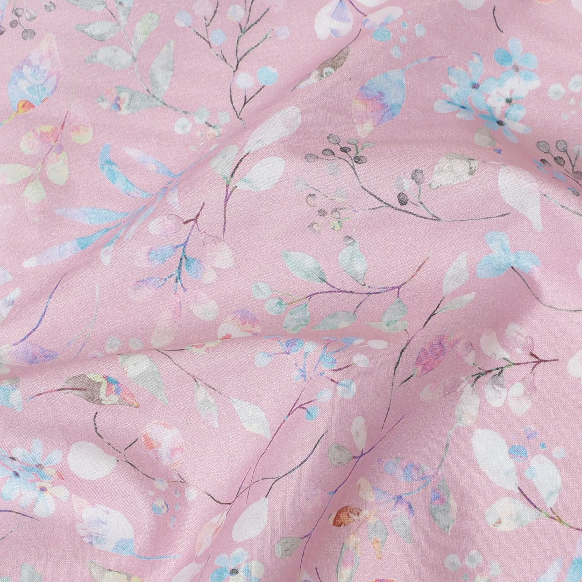 Whimsical Springtime Cotton Voile Fabric - 110cm Wide, Delicate Floral Print from India-D18530