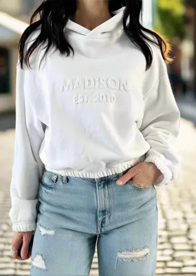 WHITE "MADISON" LOGO HOODIE