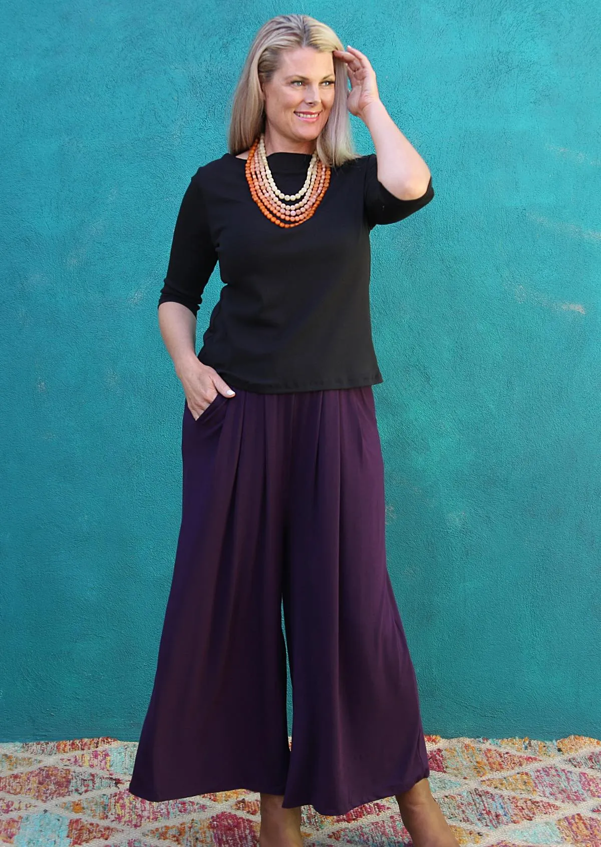 Wide Leg Stretch Pocket Pants Dark Purple