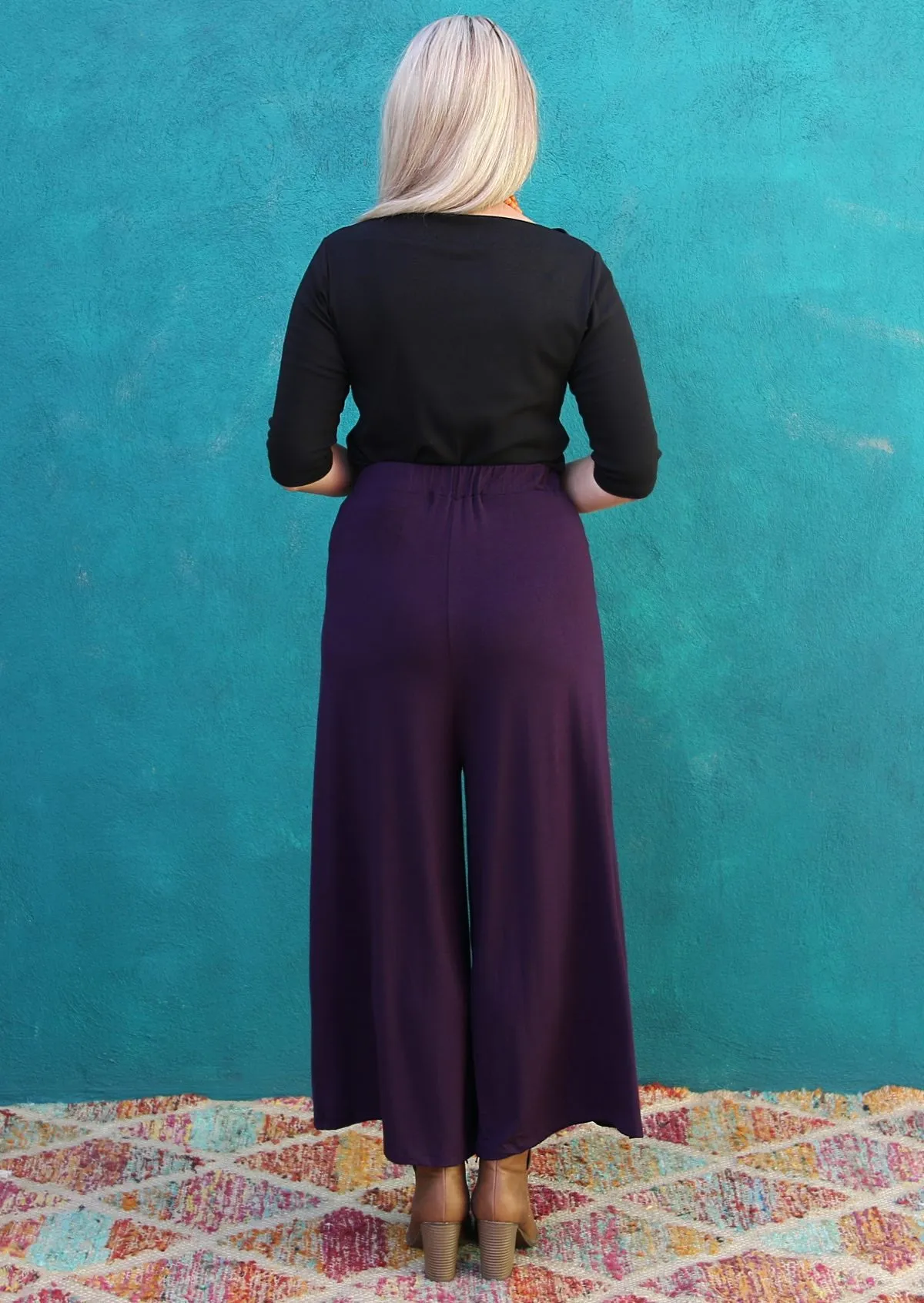 Wide Leg Stretch Pocket Pants Dark Purple