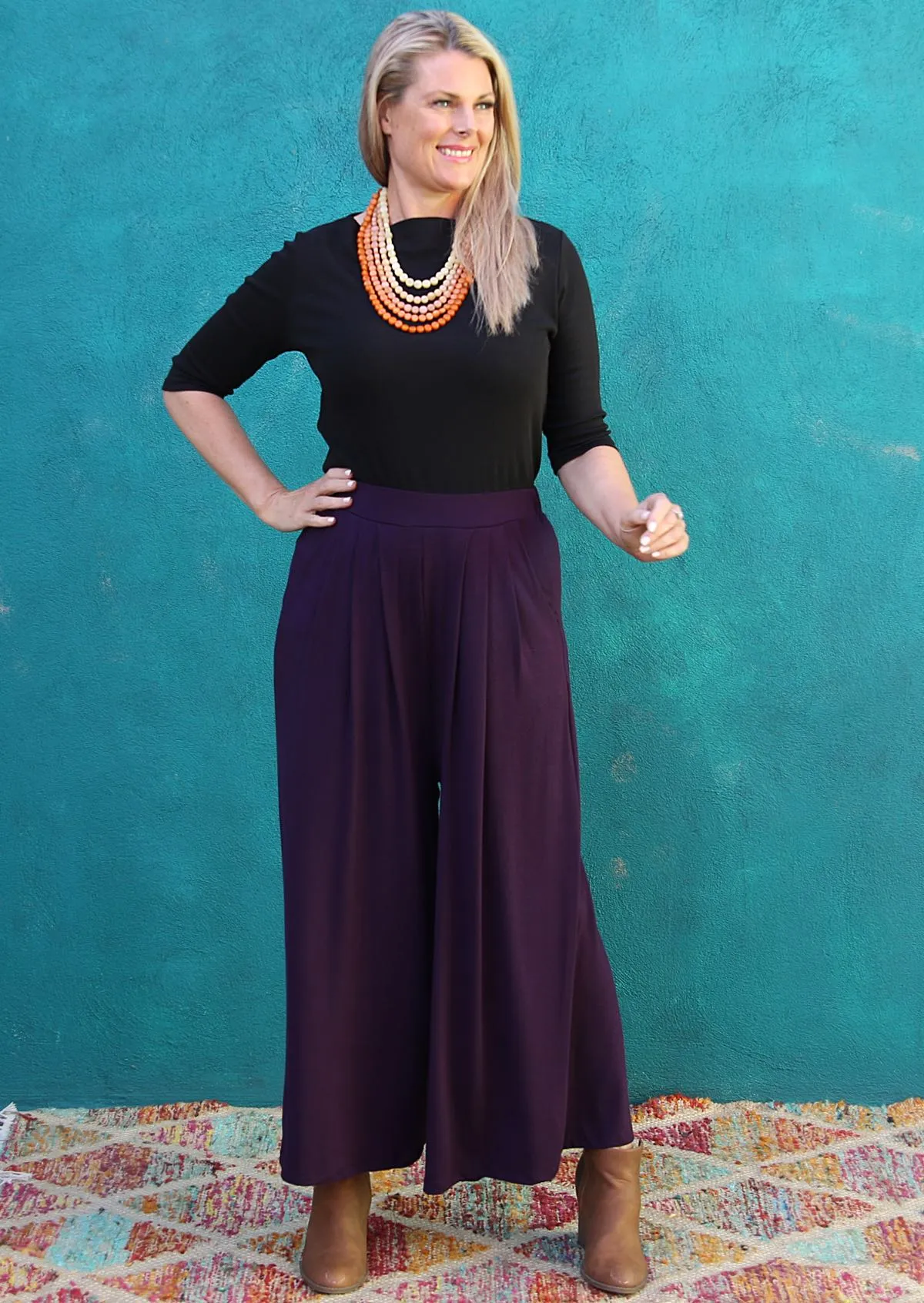 Wide Leg Stretch Pocket Pants Dark Purple