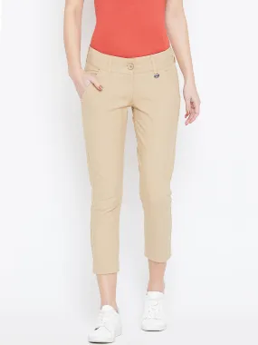 Women Beige Solid Skinny Fit Trousers