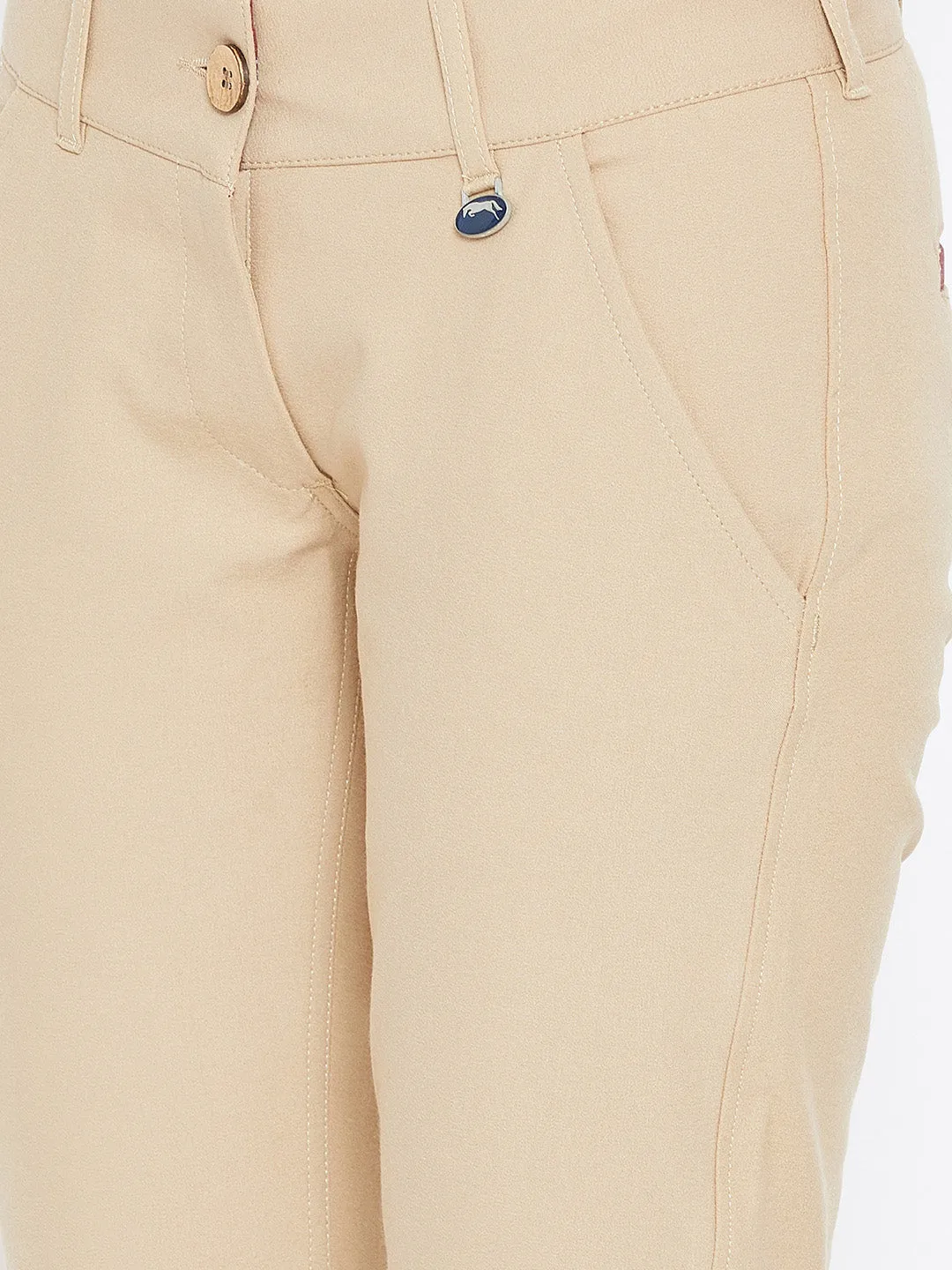 Women Beige Solid Skinny Fit Trousers