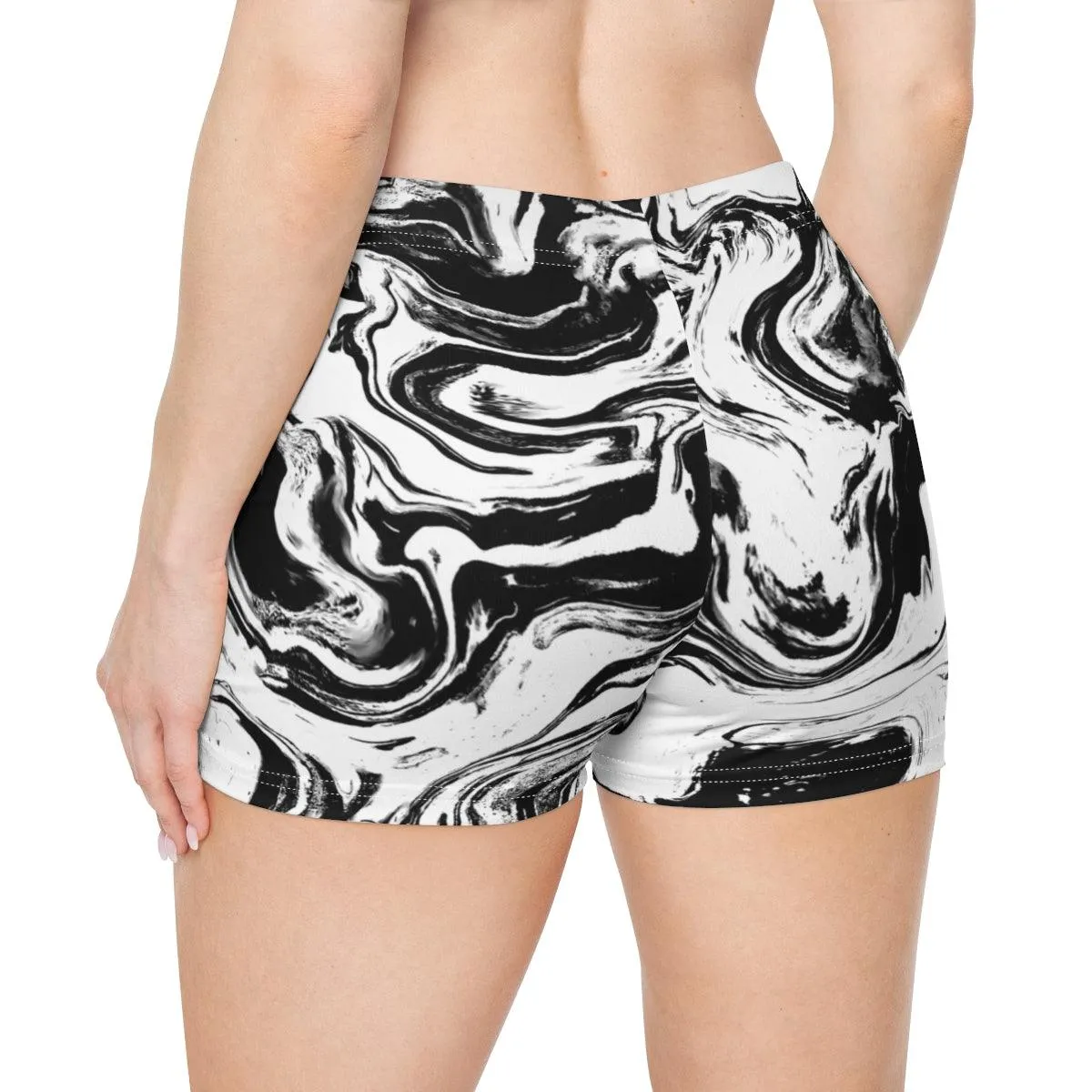 Women's Black & White Swirl High Waisted Shorts