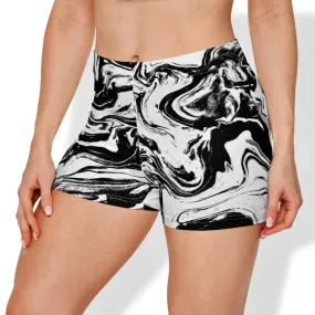 Women's Black & White Swirl High Waisted Shorts