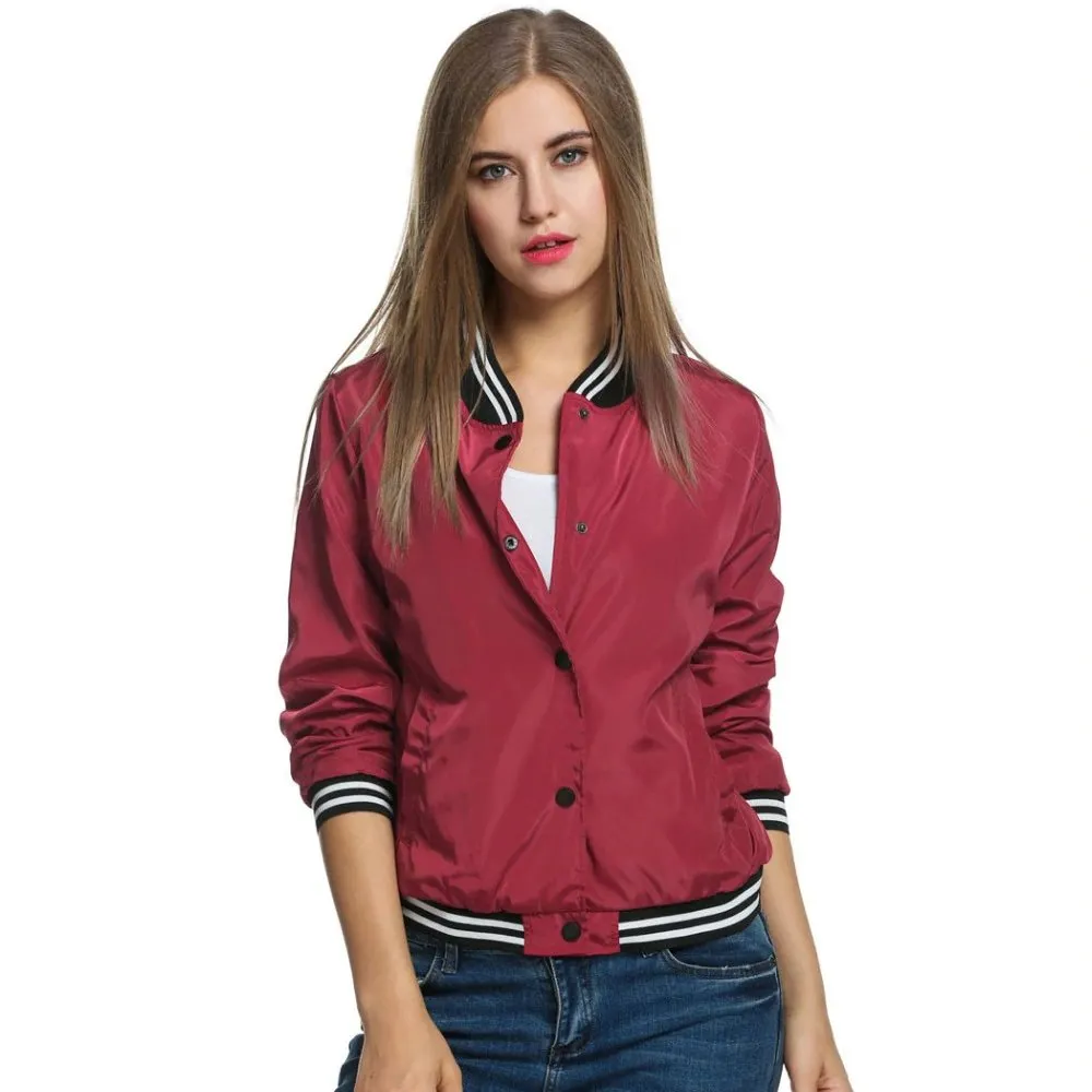 Women's Spring Casual Stand-Collar Bomber | Ladies Windbreaker