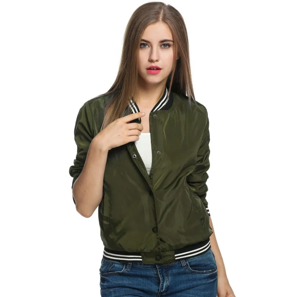 Women's Spring Casual Stand-Collar Bomber | Ladies Windbreaker