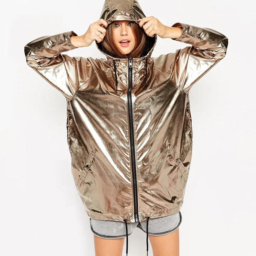 Women's Spring/Autumn Long-Sleeved Loose Golden Raincoat