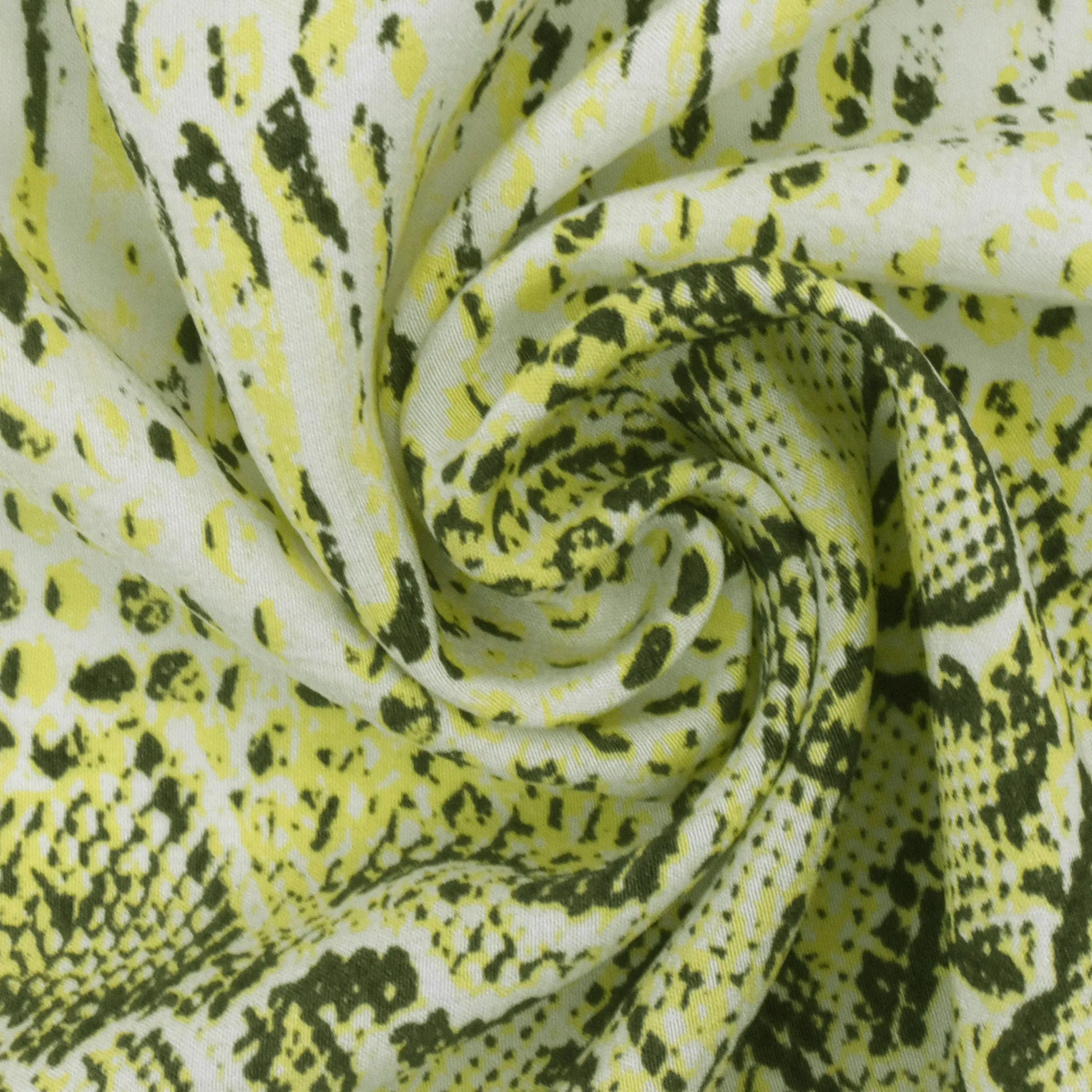 Yellow-Gray-Ivory Snake Printed Silk Crepe De Chine Fabric