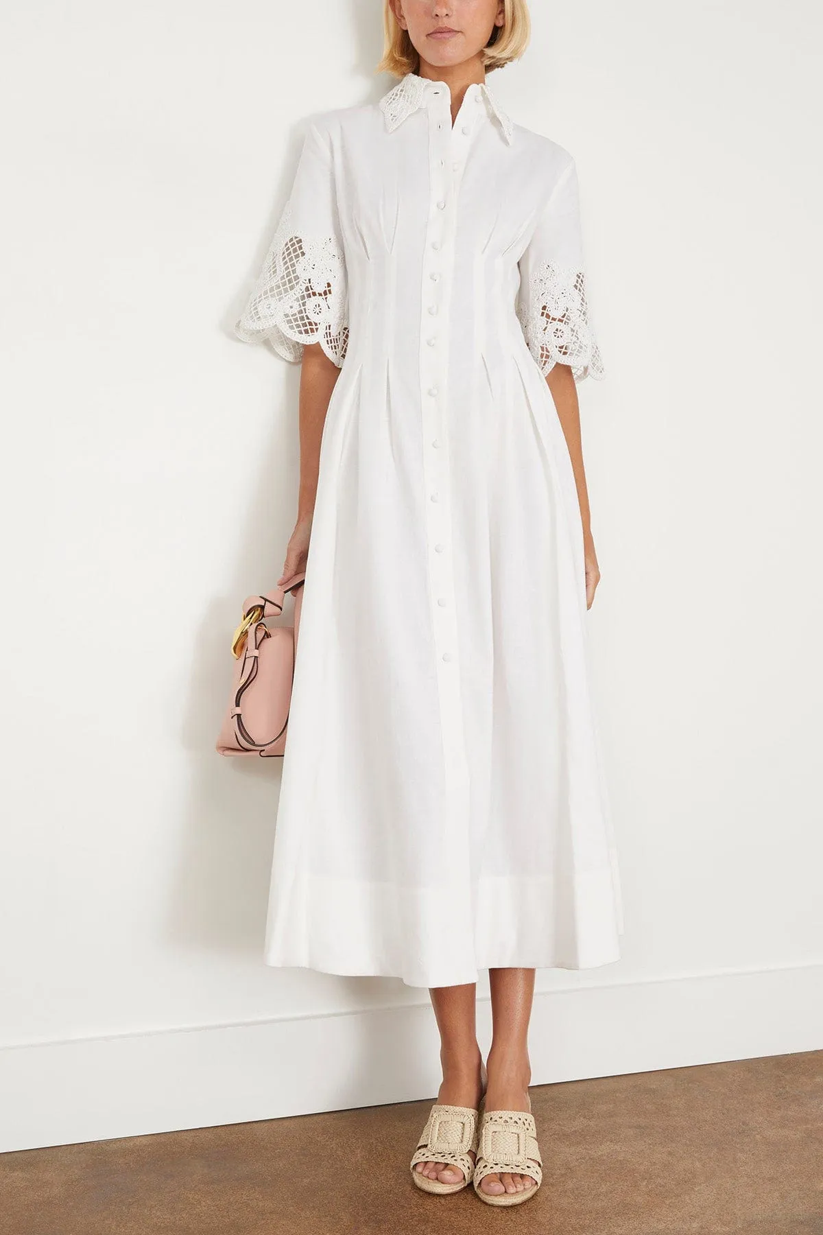 Zhoe Lace Shirt Dress in White